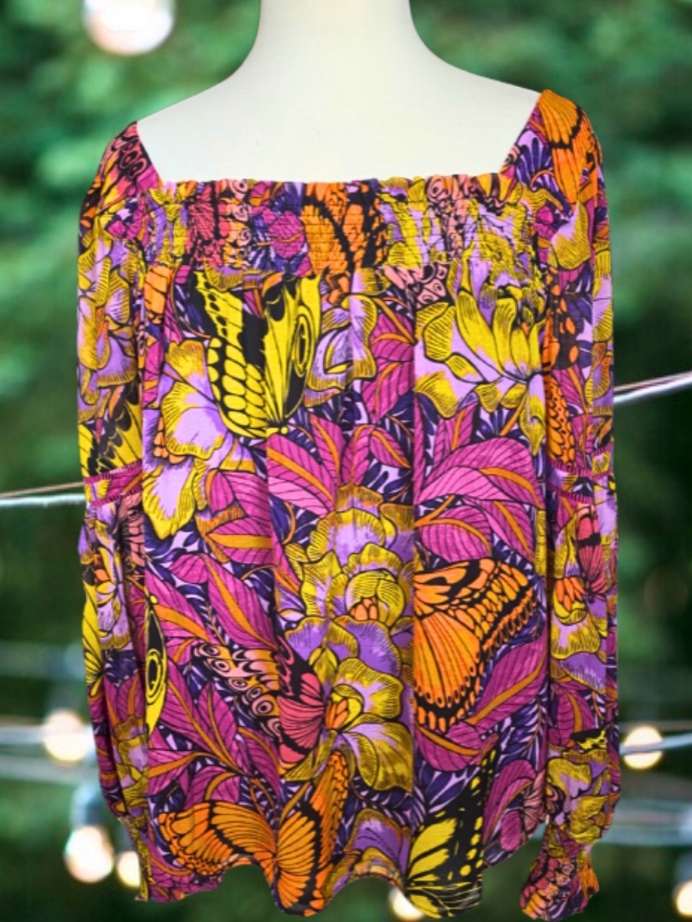 Anthropologie Alexandra Farmer puff sleeve butterfly floral Boho top sz Md NWT